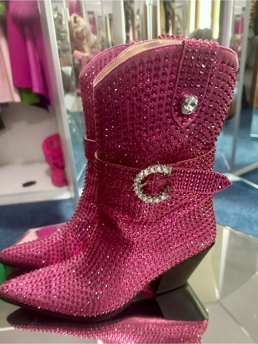 Sparkling Pink Rhinestone Western Heeled Booties 11